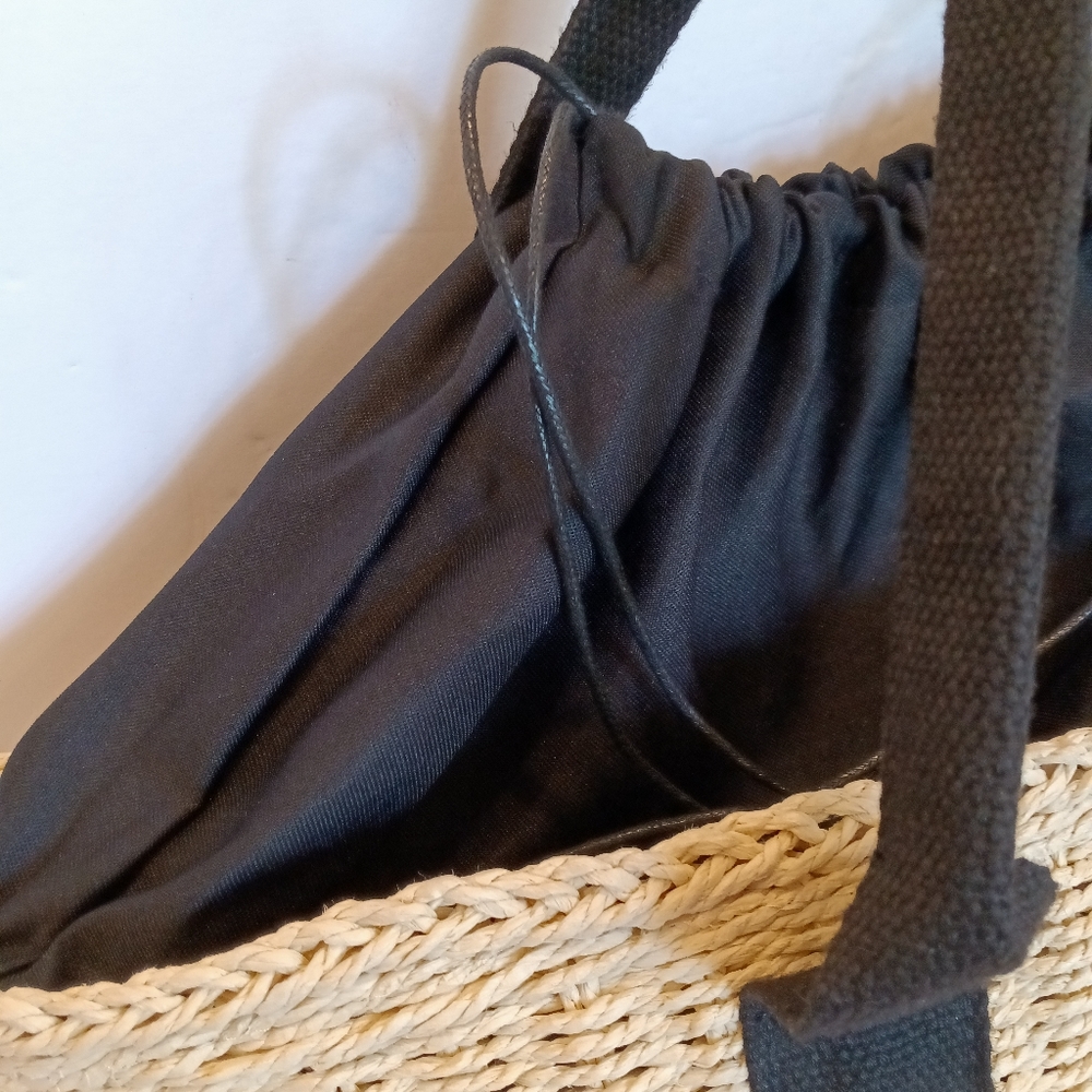 Woven Seagrass Tote Bag with Black Web Handles & Drawstring Lining - Picture 5 of 10